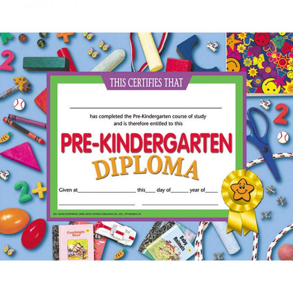 Hayes Pre-Kindergarten Diploma, Pack of 30, 8.5" x 11"