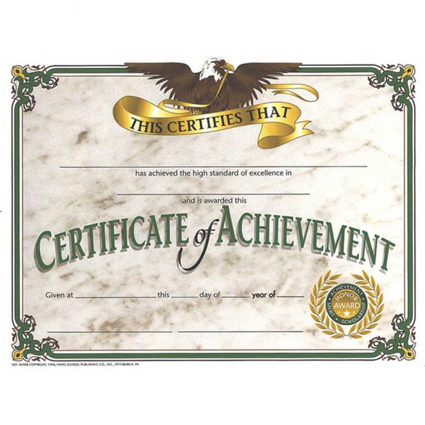 Hayes Certificate of Achievement, 8.5" x 11", Pack of 30