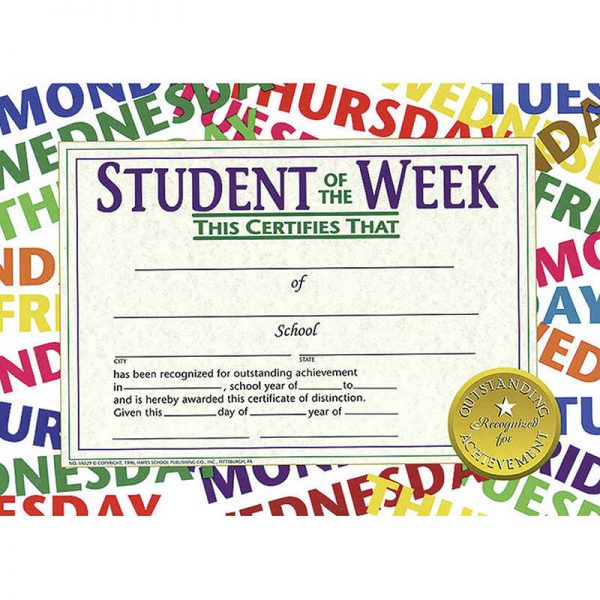 Hayes Student of the Week Certificate