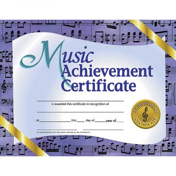 Hayes Music Achievement Certificate, 8.5" x 11", Pack of 30
