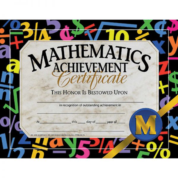 Hayes Mathematic Achievement Certificate, 8.5" x 11", Pack of 30