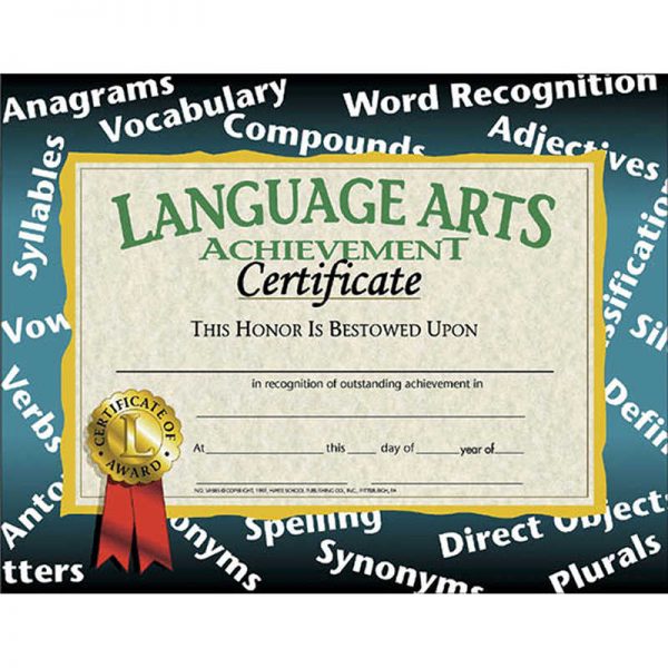 Hayes Language Arts Achievement Certificate, 8.5" x 11", Pack of 30