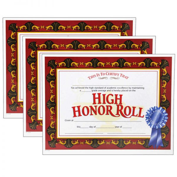 Hayes High Honor Roll Certificate, 30 Per Pack, 3 Packs