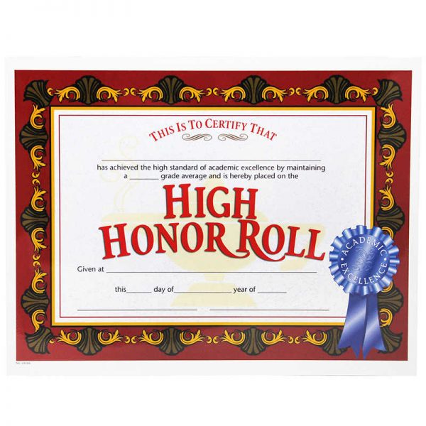 Hayes High Honor Roll Award