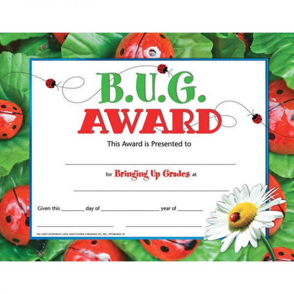 Hayes B.U.G. Award Certificate, Pack of 30, 8.5" x 11"