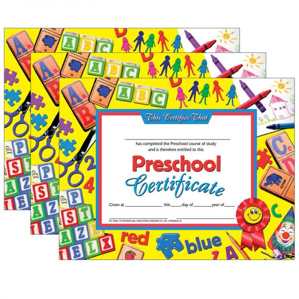 Hayes Preschool Certificate, 8.5" x 11", 30 Per Pack, 3 Packs