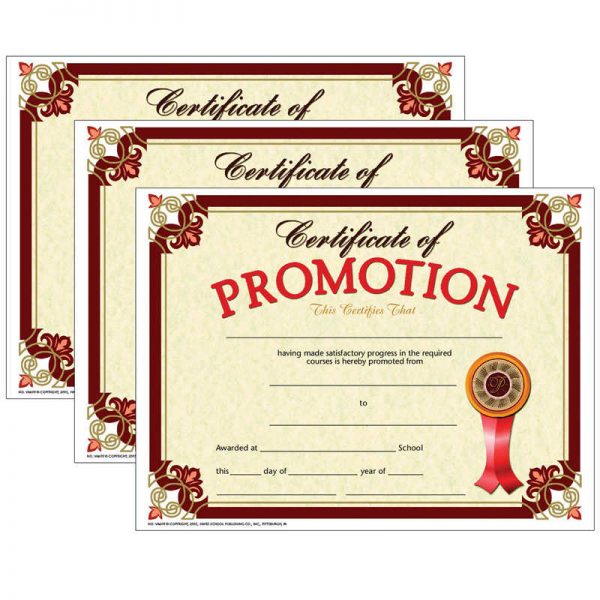 Hayes Certificate of Promotion, 8.5" x 11", 30 Per Pack, 3 Packs