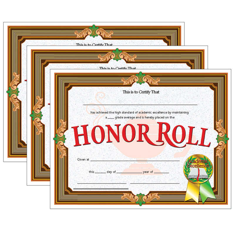 Hayes Honor Roll Certificate, 30 Per Pack, 3 Packs
