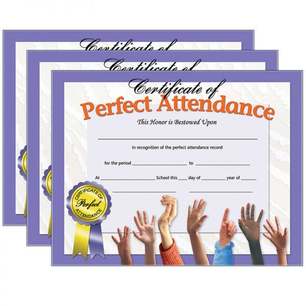 Hayes Certificate of Perfect Attendance, 30 Per Pack, 3 Packs