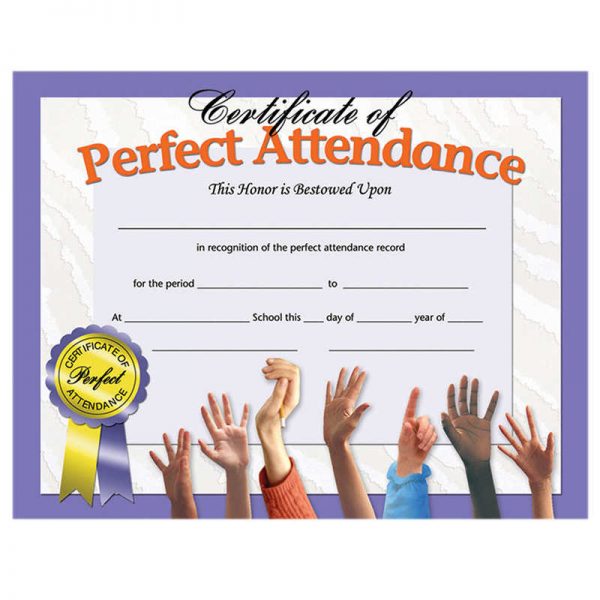 Hayes Certificate of Perfect Attendance, 8.5" x 11", Pack of 30
