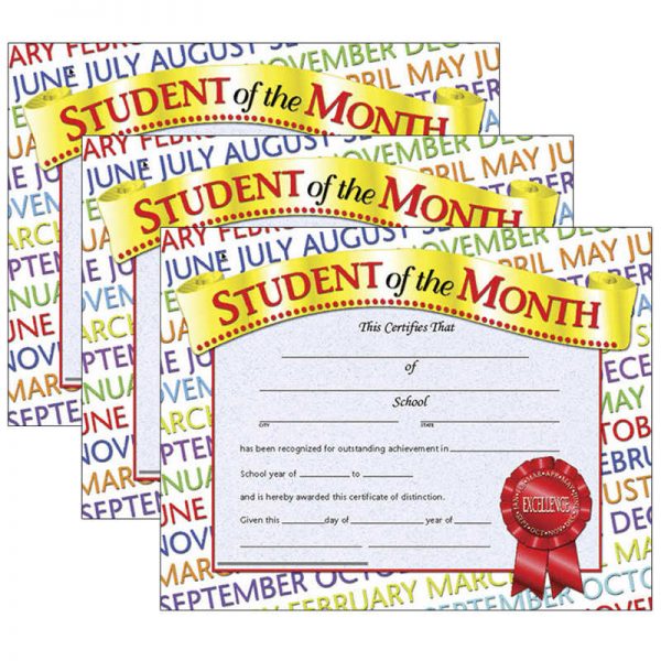 Hayes Student of the Month Certificate, 8.5" x 11", 30 Per Pack, 3 Packs