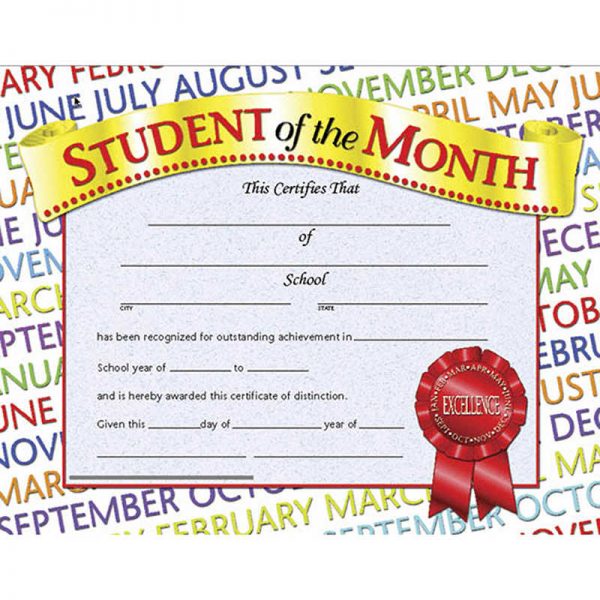 Hayes Student of the Month Award Certificate, 8.5" x 11", Pack of 30