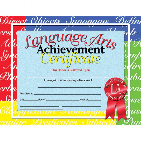 Hayes Language Arts Achievement Certificate, 8.5" x 11", Pack of 30