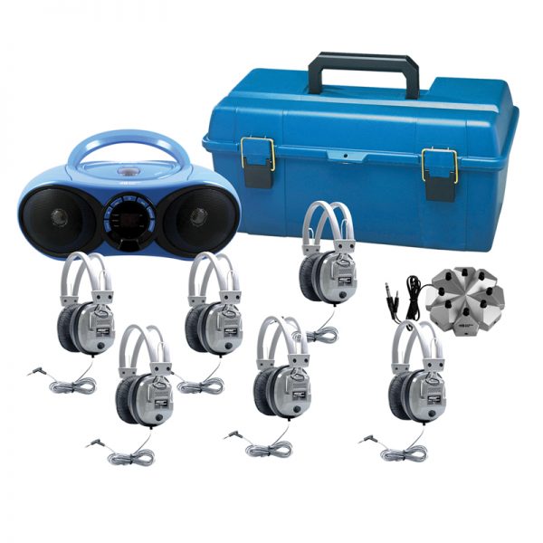 HamiltonBuhl Bluetooth/CD/FM Media Player & 6-Station Listening Center with Deluxe Noise Reducing Headphones