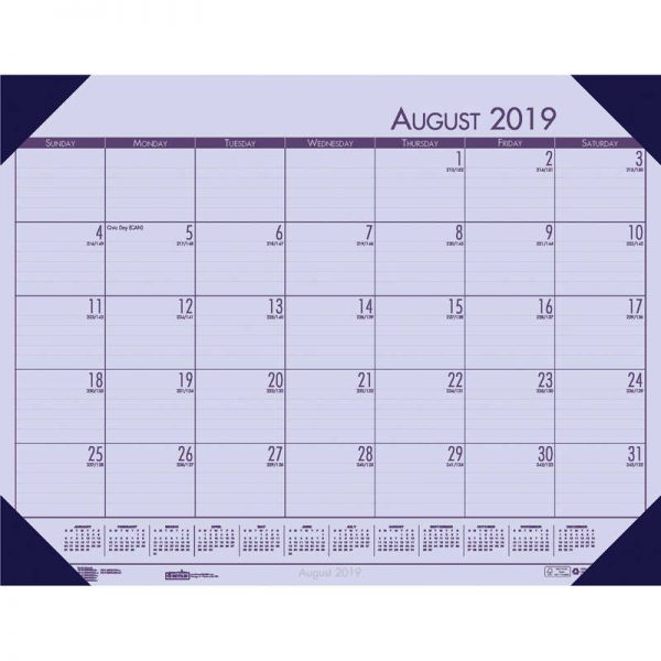 House of Doolittle™ Academic Ecotones Calendar Desk Pad, Orchid paper/Cordovan holder