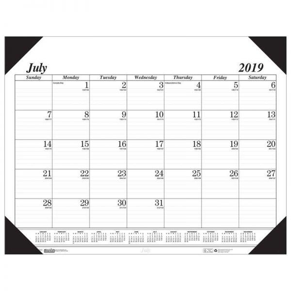 House of Doolittle™ Monthly Academic Calendar Economy Desk Pad, 14 Months (Jul-Aug), 22" x 17", Black