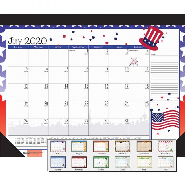 House of Doolittle™ Monthly Academic Deskpad Calendar, Seasonal Holiday Depictions, 12 Months July-June, 22" x 17"
