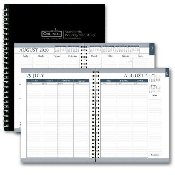 House of Doolittle™ Monthly and Weekly Academic Calendar Planner, Black Suede Like Cover, 12 Months July-August, 7" x 9"