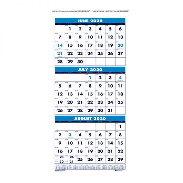 House of Doolittle™ Vertical Academic 3-Month Wall Calendar, June-July, 8" x 17"