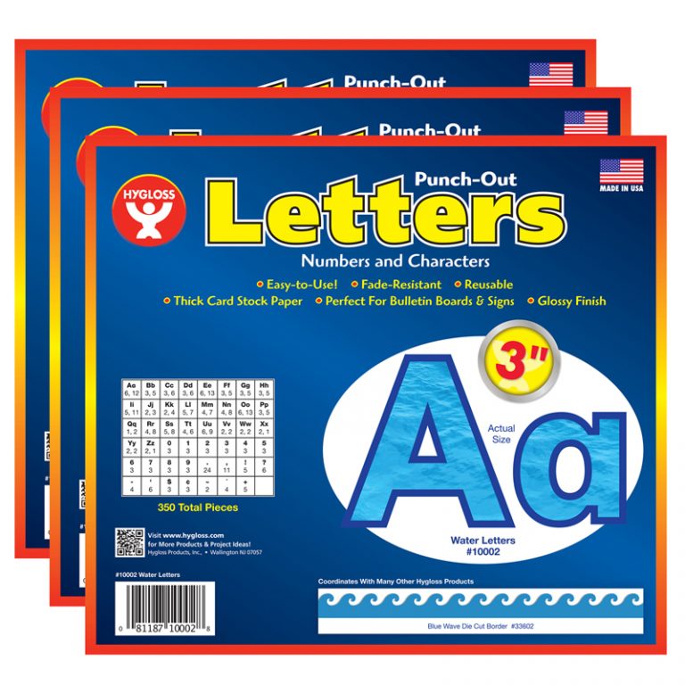 TeachersParadise Hygloss® 3" PunchOut Letters, Water, 350 Per Pack