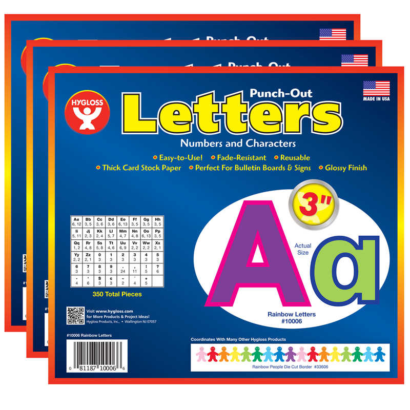 Hygloss® 3" Punch-Out Letters, Rainbow, 350 Characters Per Pack, 3 Packs