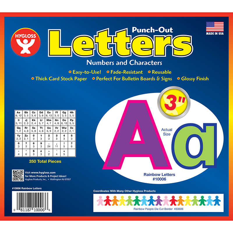 Hygloss® Rainbow Punch-Out Bulletin Board 3" Letters, 350 Pieces