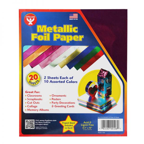 Hygloss® Metallic Foil Paper, 8-1/2" x 10", 20 Sheets