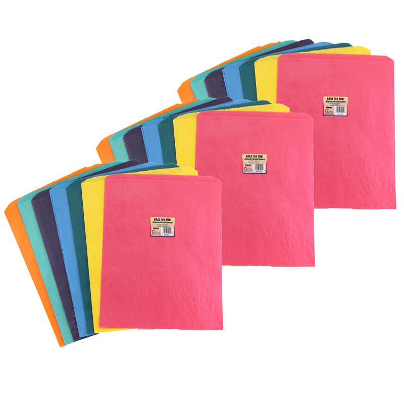 Hygloss® Pinch Bottom Paper Bags, 12" x 15", Assorted Colors, 14/Pack, 3 Packs