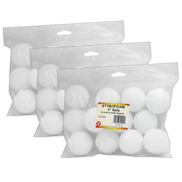Hygloss® Styrofoam Balls, 2 Inch, 12 Per Pack, 3 Packs