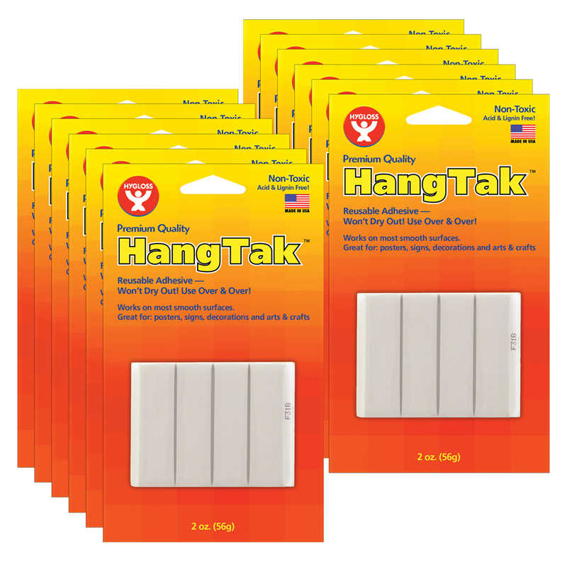 Hygloss® HangTak™ Reusable Adhesive, White, 2 oz. Per Pack, 12 Packs