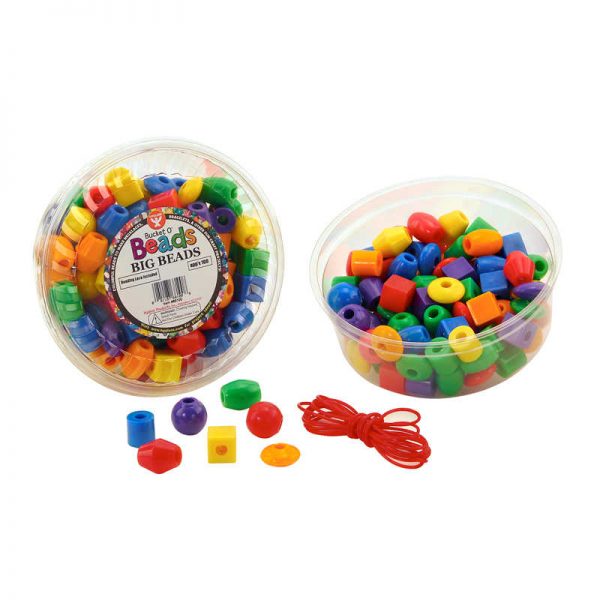 Hygloss® Bucket O' Beads, Big Beads with Lacing Lanyard, 16 oz. Opaque Assortment