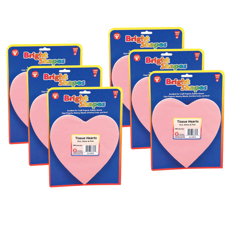 Hygloss® Tissue Paper Hearts, 6", 180 Per Pack, 6 Packs