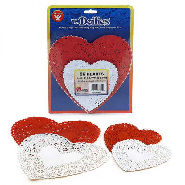 Hygloss® Doilies, White & Red Hearts, 4" & 6", Pack of 96