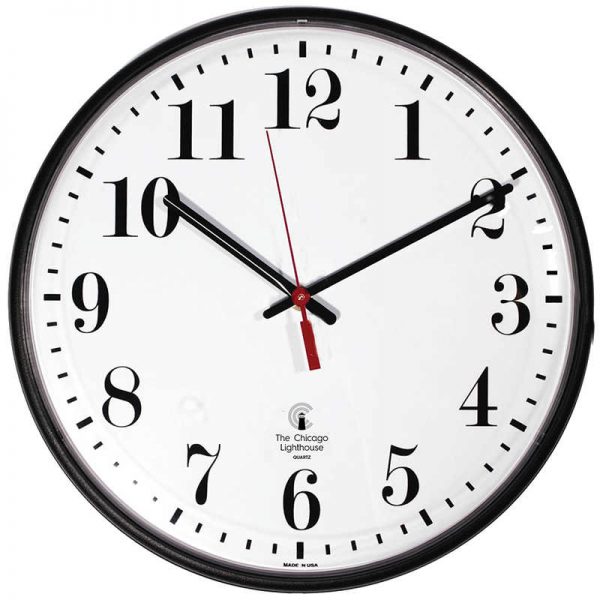 Chicago Lighthouse Atomic Movement Commercial/Residential Wall Clock, 12.75" Black Slimline Body