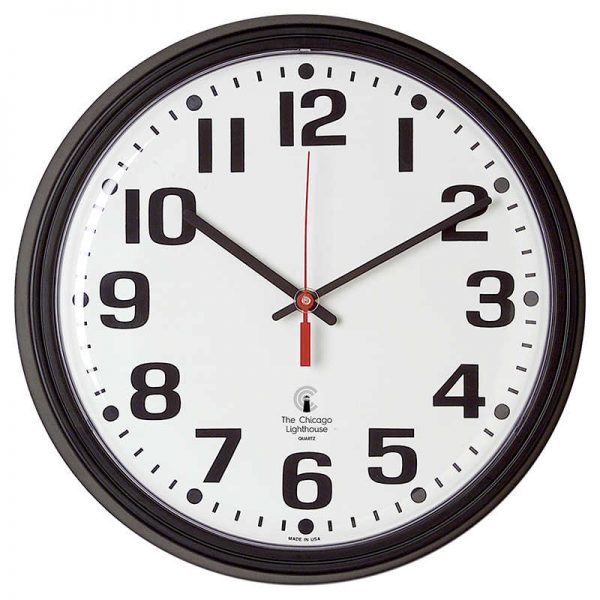 Chicago Lighthouse 13.75" Black Contract, Bold Numbers Commercial/Residential Quartz Movement Wall Clock