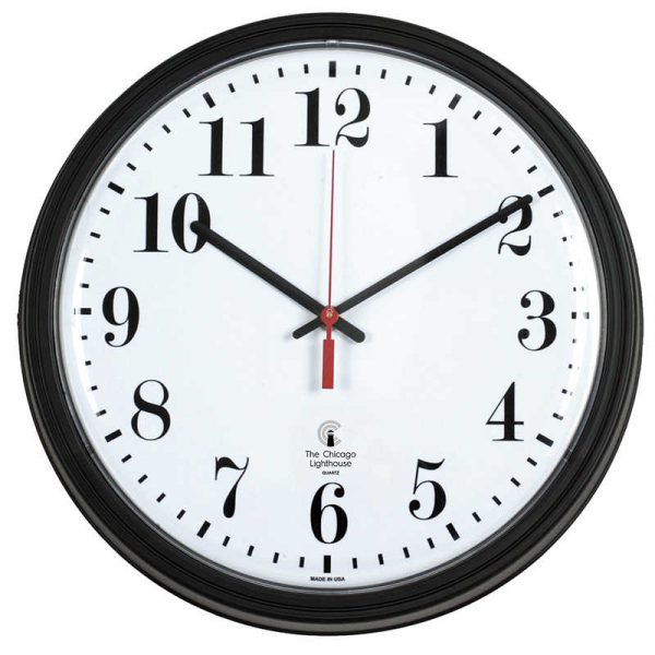 Chicago Lighthouse 13.75" Black Contract Commercial/Residential Quartz Movement Wall Clock