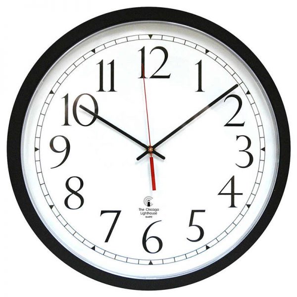 Chicago Lighthouse SelfSet Movement Commercial/Residential Wall Clock, 14.5" Black Contemporary, Track Dial