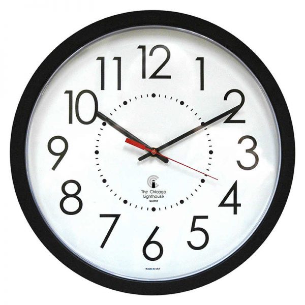 Chicago Lighthouse Corded Electric Movement Commercial/Residential Wall Clock, 14.5" Black Contemporary