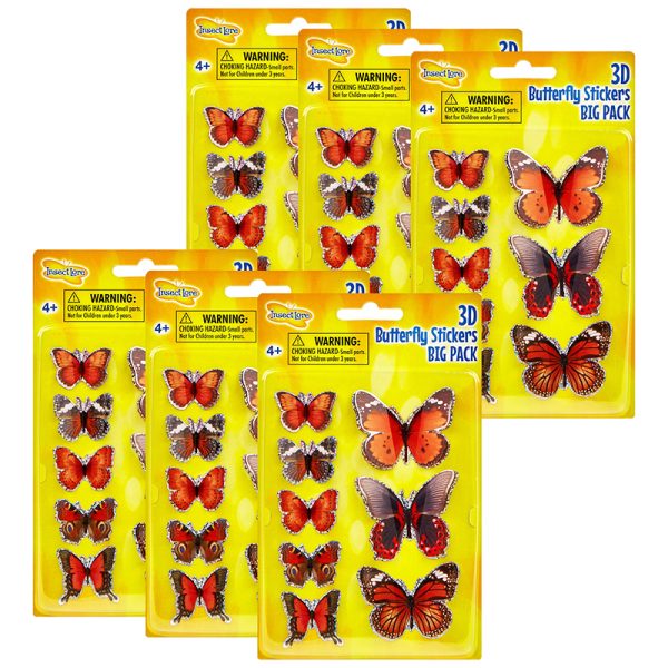 Insect Lore 3D Butterfly Stickers BIG PACK, 8 Per Pack, 6 Packs