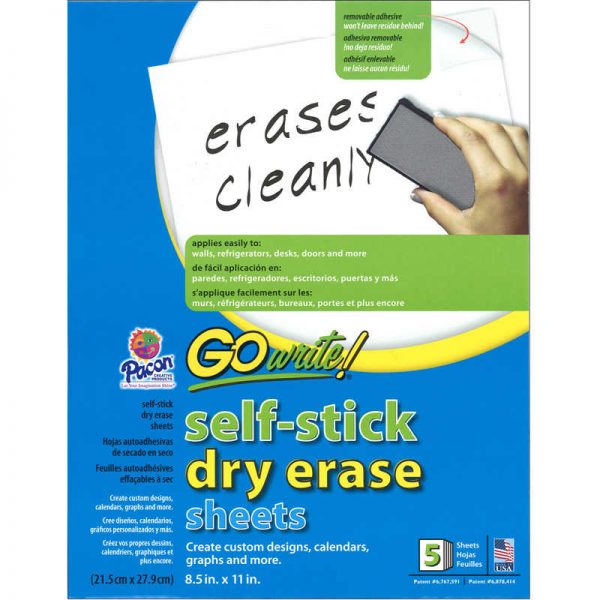 GoWrite!® Dry Erase Sheets, Self-Adhesive, White, 8-1/2" x 11", 5 Sheets