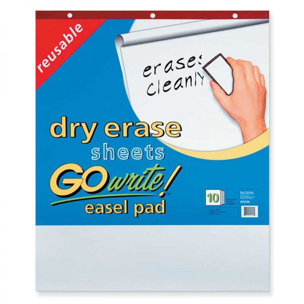 GoWrite!® Dry Erase Easel Pad, Non-Adhesive, White, 25" x 30", 10 Sheets