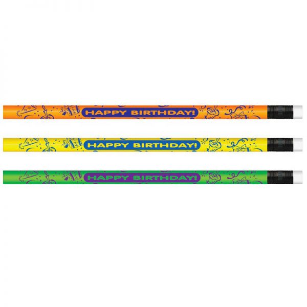 Moon Products Pencils Neon Happy Birthday, Dozen