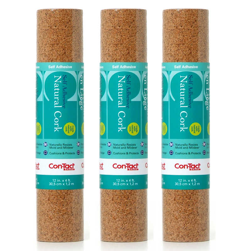 Con-Tact® Adhesive Roll, Cork, 12" x 4', Pack of 3