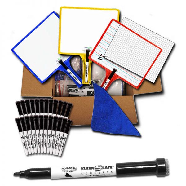 KleenSlate® Rectangular Customizable Whiteboards with Clear Dry Erase Sleeves, Double-Sided, Pack of 12