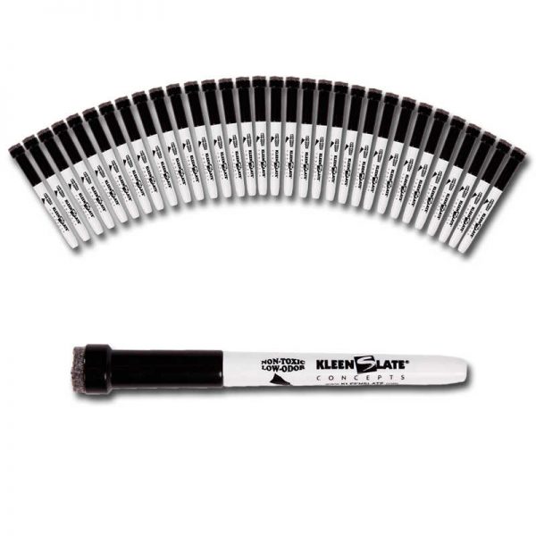 KleenSlate® Small Black Dry Erase Markers with Eraser, Pack of 36