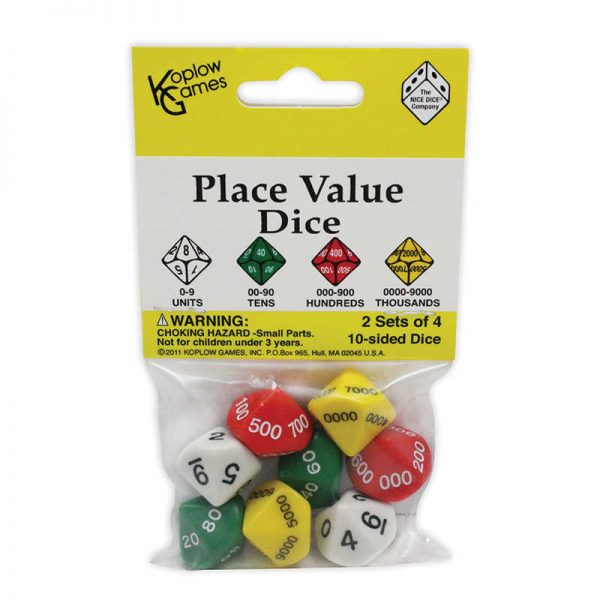 Koplow Games Place Value Dice, 2 sets of 4 10-sided dice
