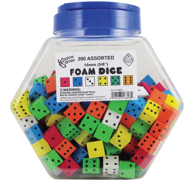 Koplow Games Assorted 16mm Foam Dice, Tub of 200