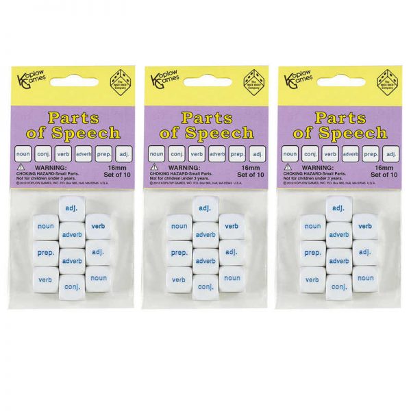 Koplow Games Parts of Speech Dice, 10 Per Pack, 3 Packs