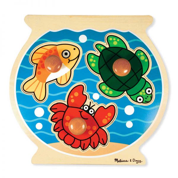 Melissa & Doug Fish Bowl Jumbo Knob Puzzle, 12" x 12", 3 Pieces