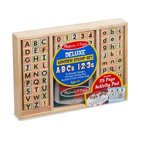 melissa & doug deluxe wooden stamp set abcs 123s
